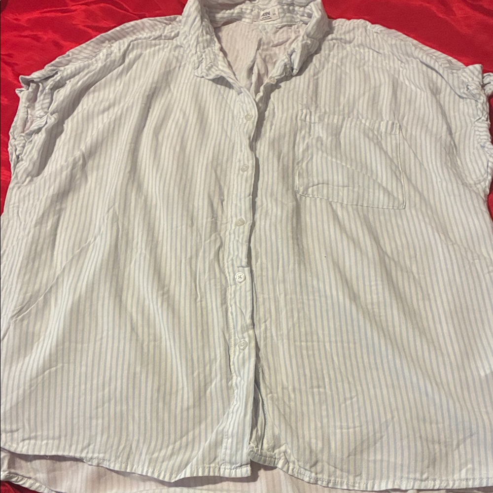 Ardene White Button-Down Shirt with Light Blue Stripes